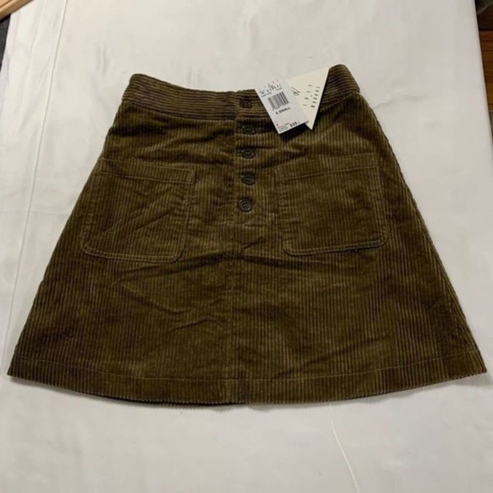 Lost + Wander XS Alicia Corduroy Mini Skirt Button Front Cotton Pockets In Olive - Picture 2 of 9